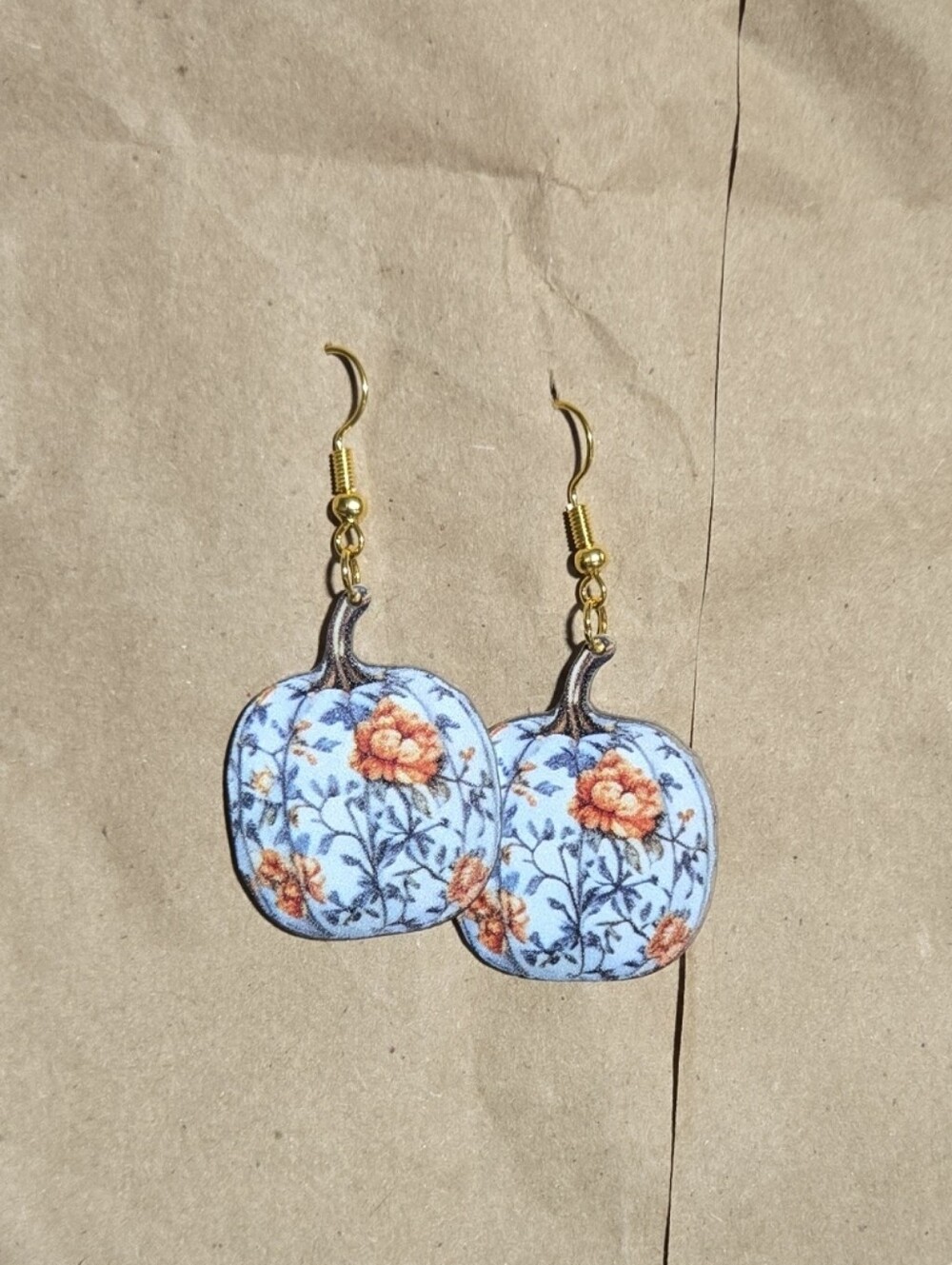 Blue Floral Pumpkin Drop Earrings